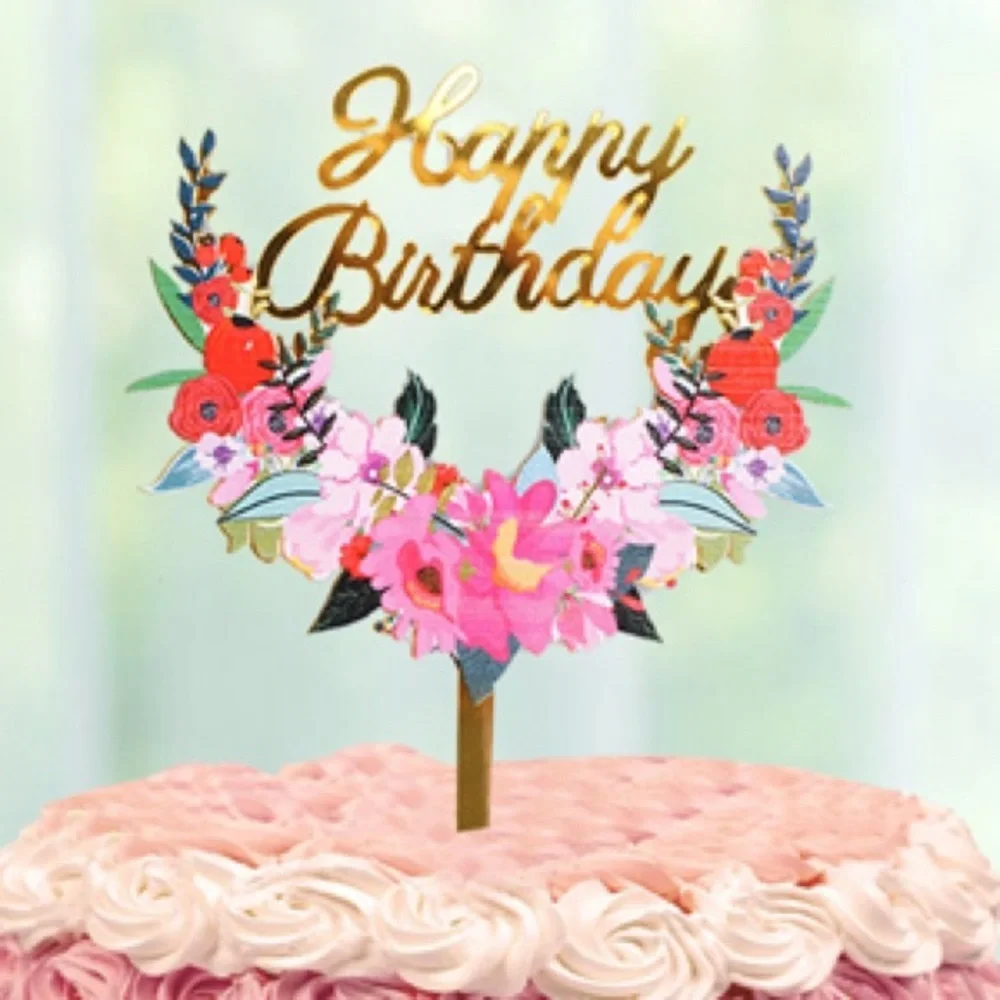 Acrylic Happy Birthday Cake Toppers, 4 Pack